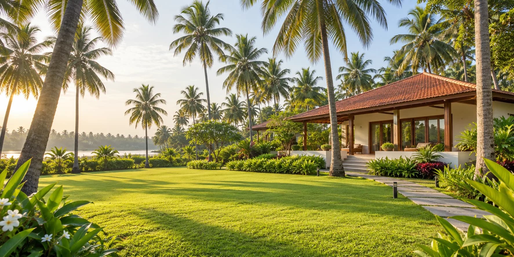 Palm-fringed retreat — AI concept illustration for resort near Veleru, Krishna district