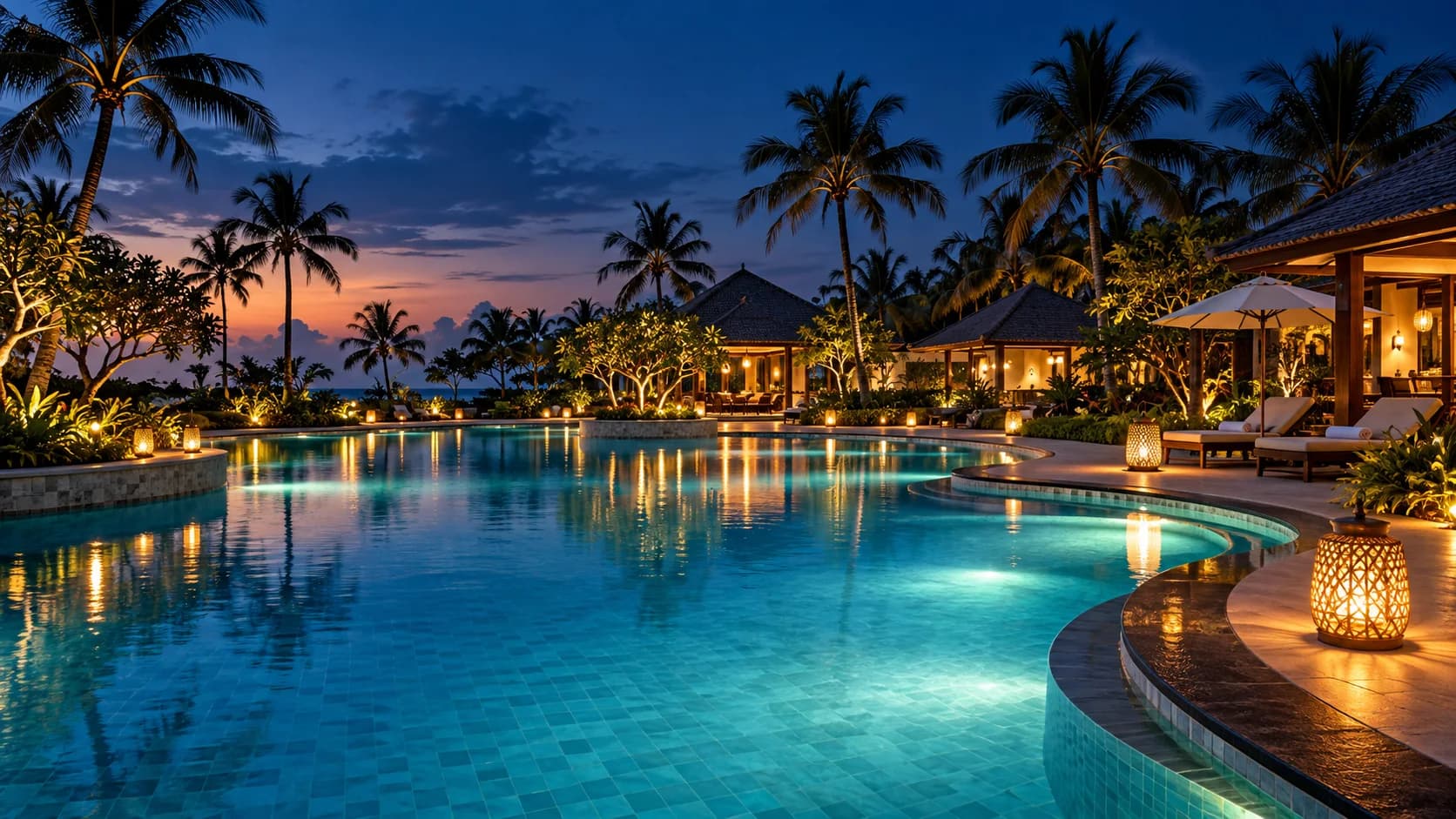 Evening pool ambience — AI concept illustration for resort near Veleru, Krishna district